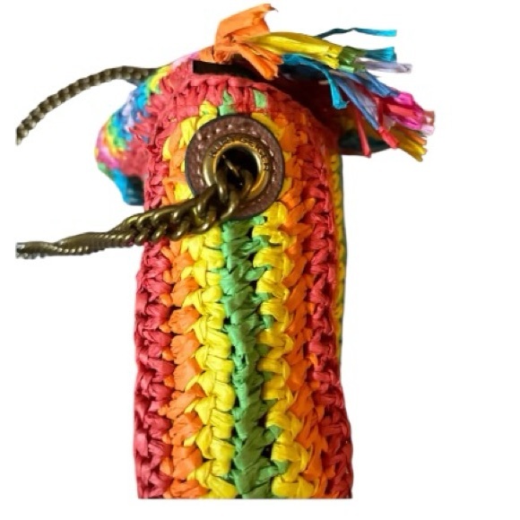 Kurt Geiger Mini Kensington Rainbow Raffia Crossbody Bag Fringe - Picture 3 of 10